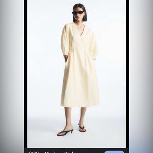 COS Cream V-Neck Midi Dress